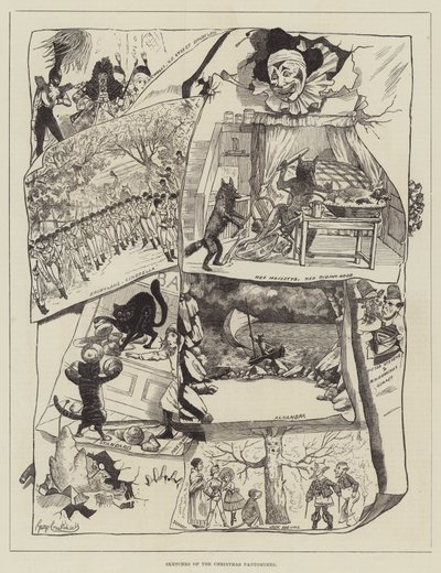 Schizzi delle pantomime di Natale da George Cruikshank